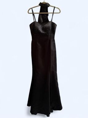 Vintage Y2k Morgan & Co. Black Beaded Fishtail Prom Dress